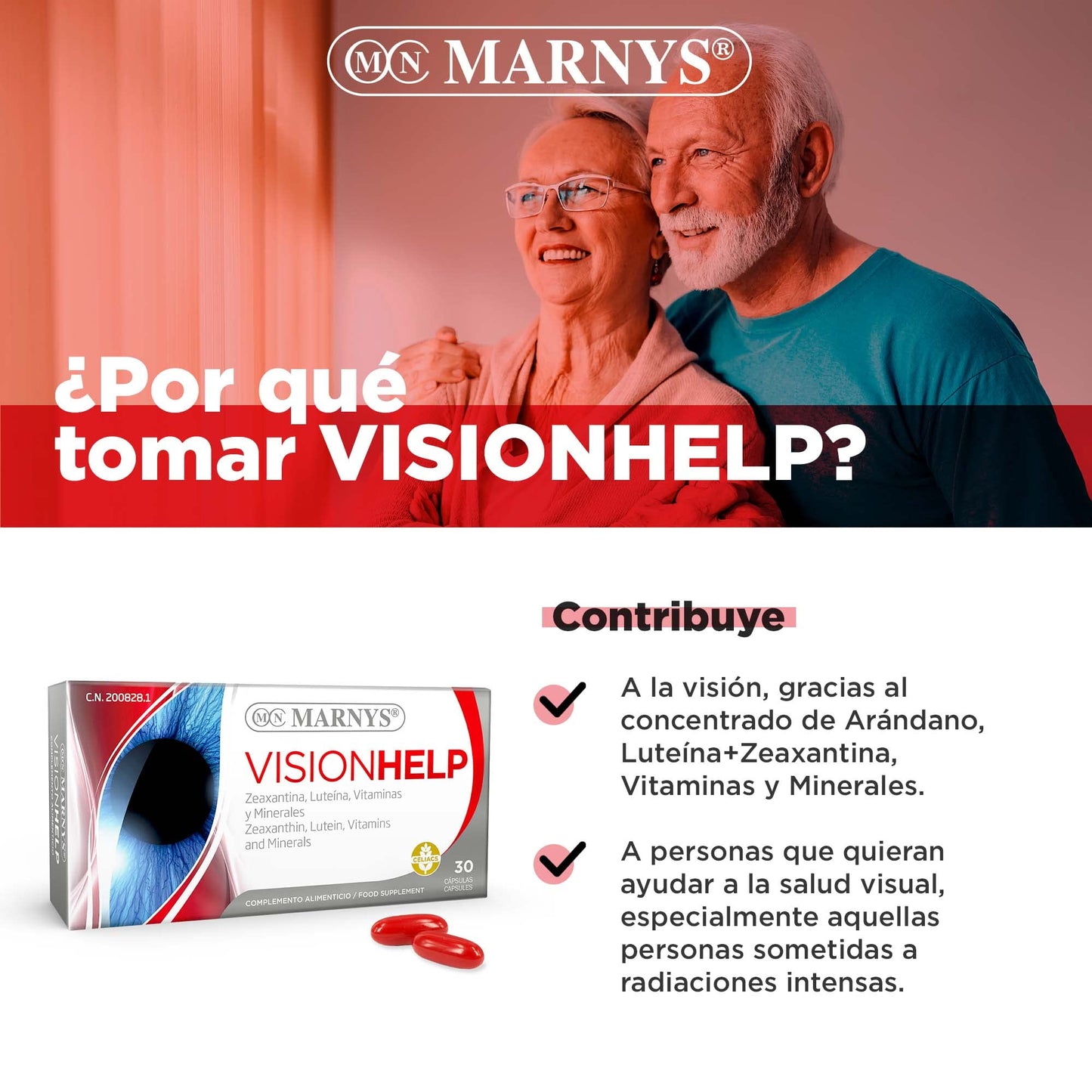 Marnys Visionhelp - Arándano, Luteína+Zeaxantina, Vitaminas y Minerales - Ayudan a la Salud Visual - 30 cápsulas 0