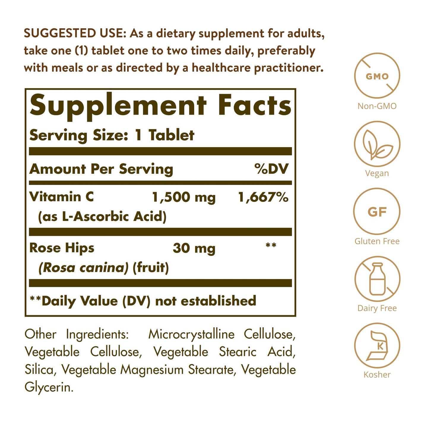 Solgar | Vitamina C con escaramujo 1500 Mg | Rose Hips | Reduce el Cansancio y la Fatiga | Estimula la Formación de Colágeno | 180 Comprimidos