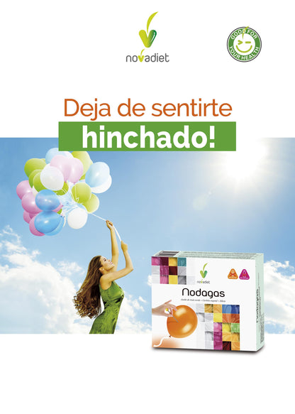Novadiet - NODAGAS Cápsulas con Aceite de Anís Verde, Carbón Vegetal Purificado y Silicio - Ayuda a Disminuir el Meteorismo las Flatulencias, Hinchazón Abdominal y la Digestión Saludable - 48 Cápsulas