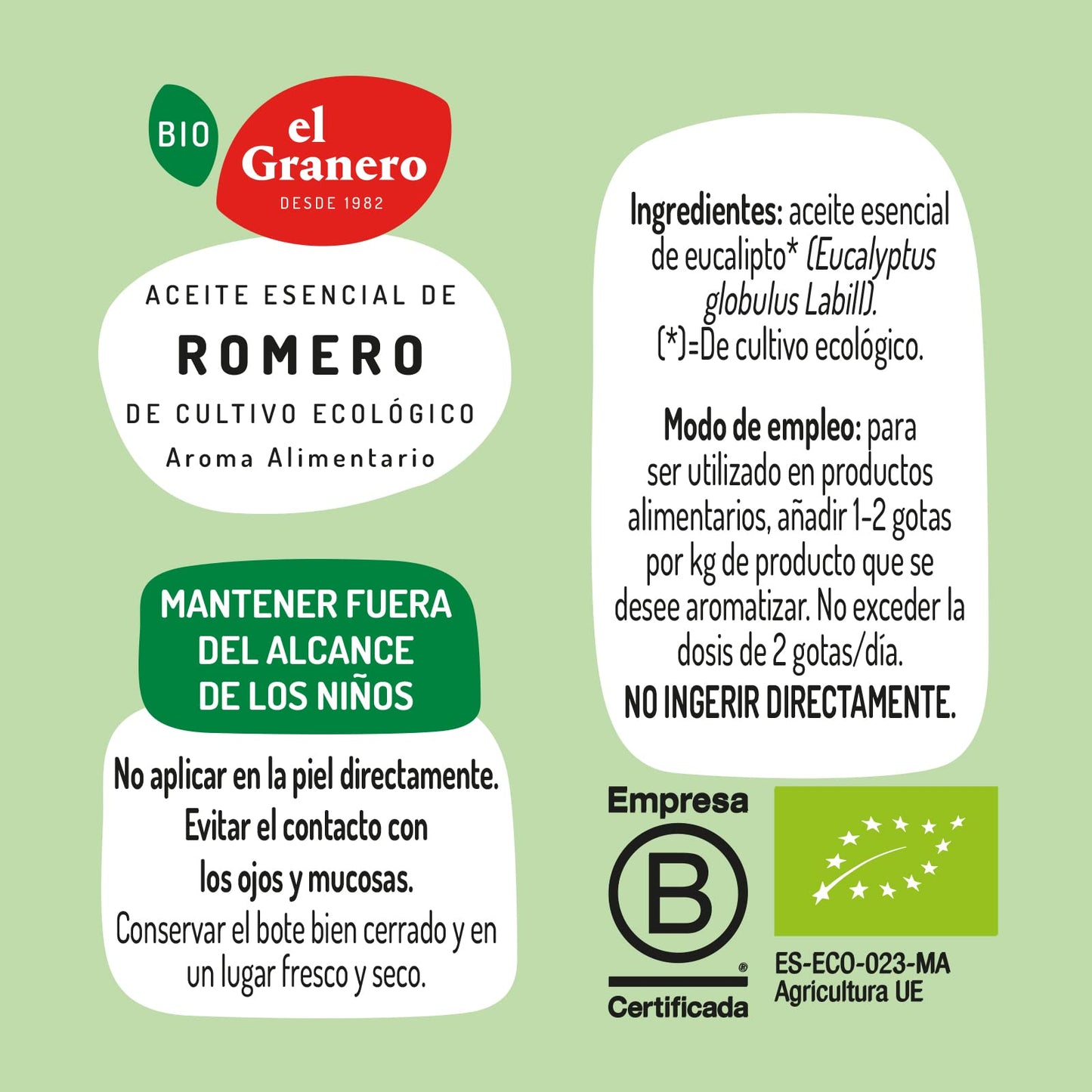 El Granero Integral - Aceite Esencial Bio - 12 ml - Elaborado Sin Mezclar con Otros Aceites