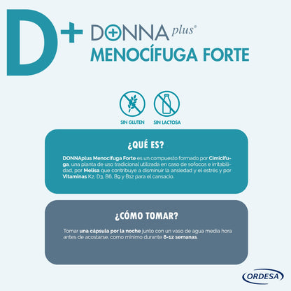 DONNAPLUS Menocífuga Forte | 30 Comprimidos | Complemento Alimenticio para la Mujer en Edad de Menopausia con Melisa y Vitaminas