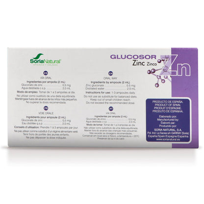 Soria Natural Glucosor Zinc - Suplemento a Base de Zinc en Ampollas – Favorece la Salud Inmunológica – Ayuda a la Salud de la Piel -Caja con 28 Ampollas de 2 ml