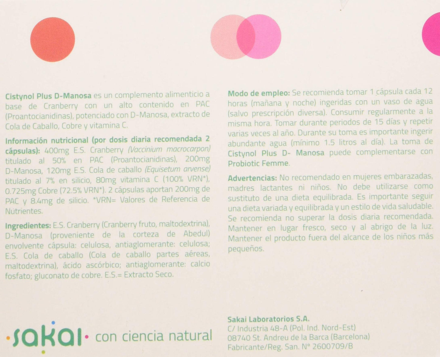 Sakai Cistynol Plus D-Manosa 30 Cap 30 Cap Sakai 100 g