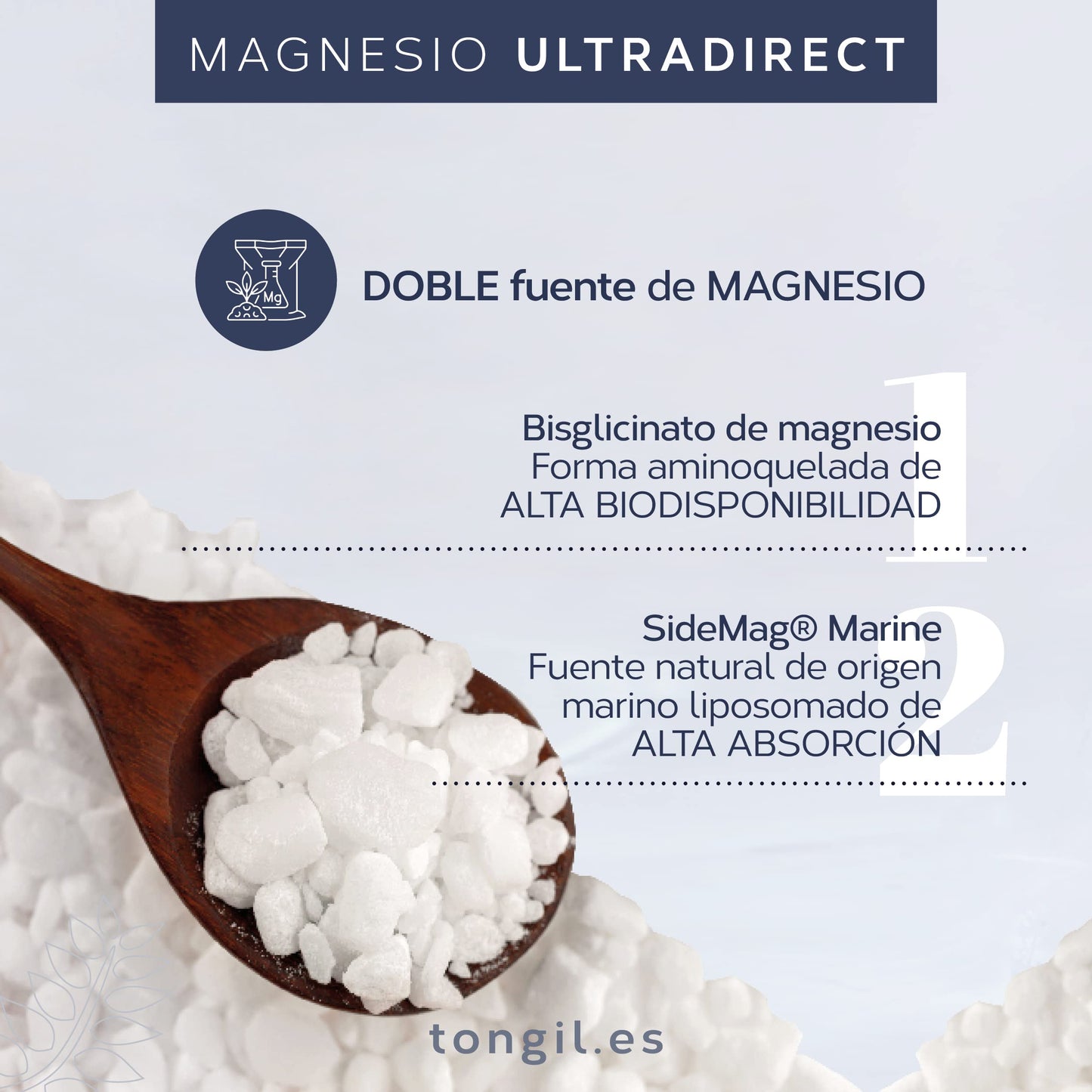 Glicinato de Magnesio Estado Puro | 375 mg de Magnesio Elemental | Bisglicinato de Magnesio 1200mg + Magnesio Marino 675mg | Alta Concentración, Suave para el Estómago, Vegano | 60 Cápsulas TONGIL