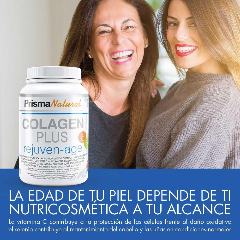 Prisma Natural Colagen plus rejuven-age Colageno en Polvo con Ácido Hialurónico y Vitamina C. Suplemento Antiedad para Articulaciones, Huesos, Piel, Uñas y Pelo, 300 g