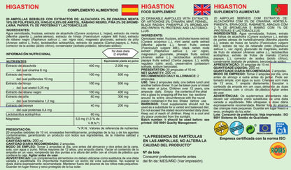 Robis Higastion Combinación de Multivitaminas y Minerales - 20 Ampollas