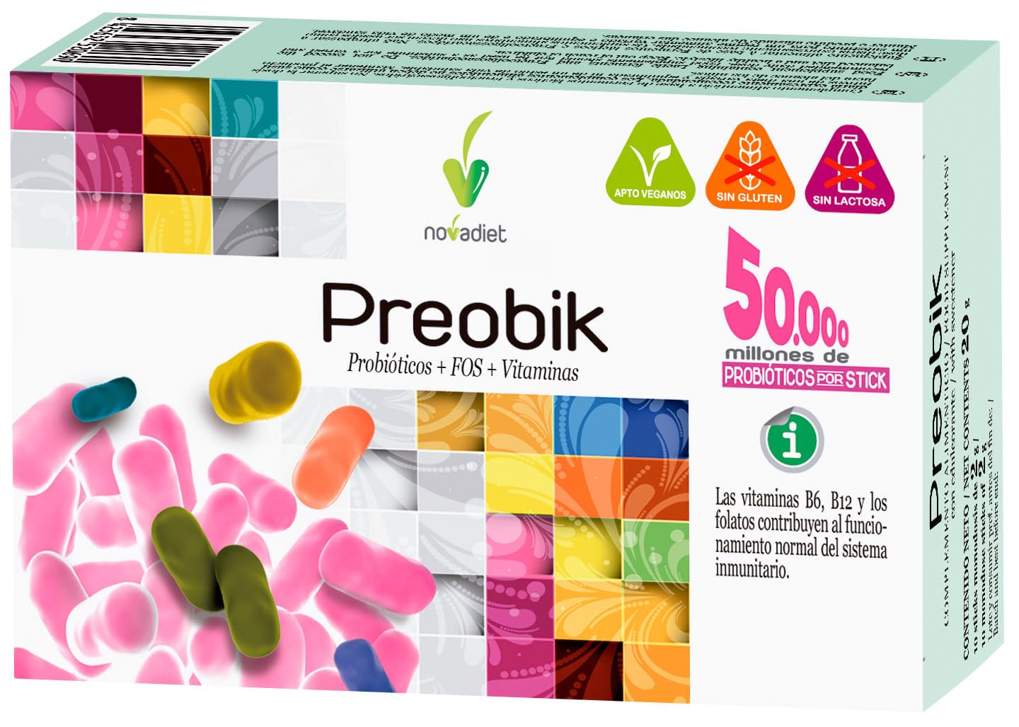 Novadiet - PREOBIK Sticks con Fermentos, FOS y Vitaminas - Complemento Alimenticio que Favorece el Sistema Inmunitario y el Bienestar Intestinal - 10 Sticks