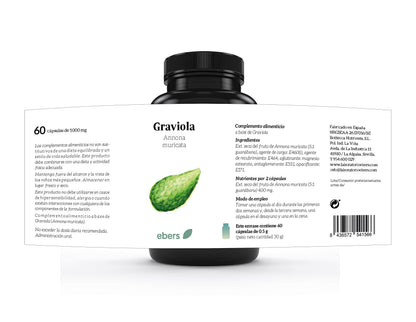 Ebers Graviola 1000 Mg - 60 Cápsulas vegetales - Apoyo al sistema inmunológico.