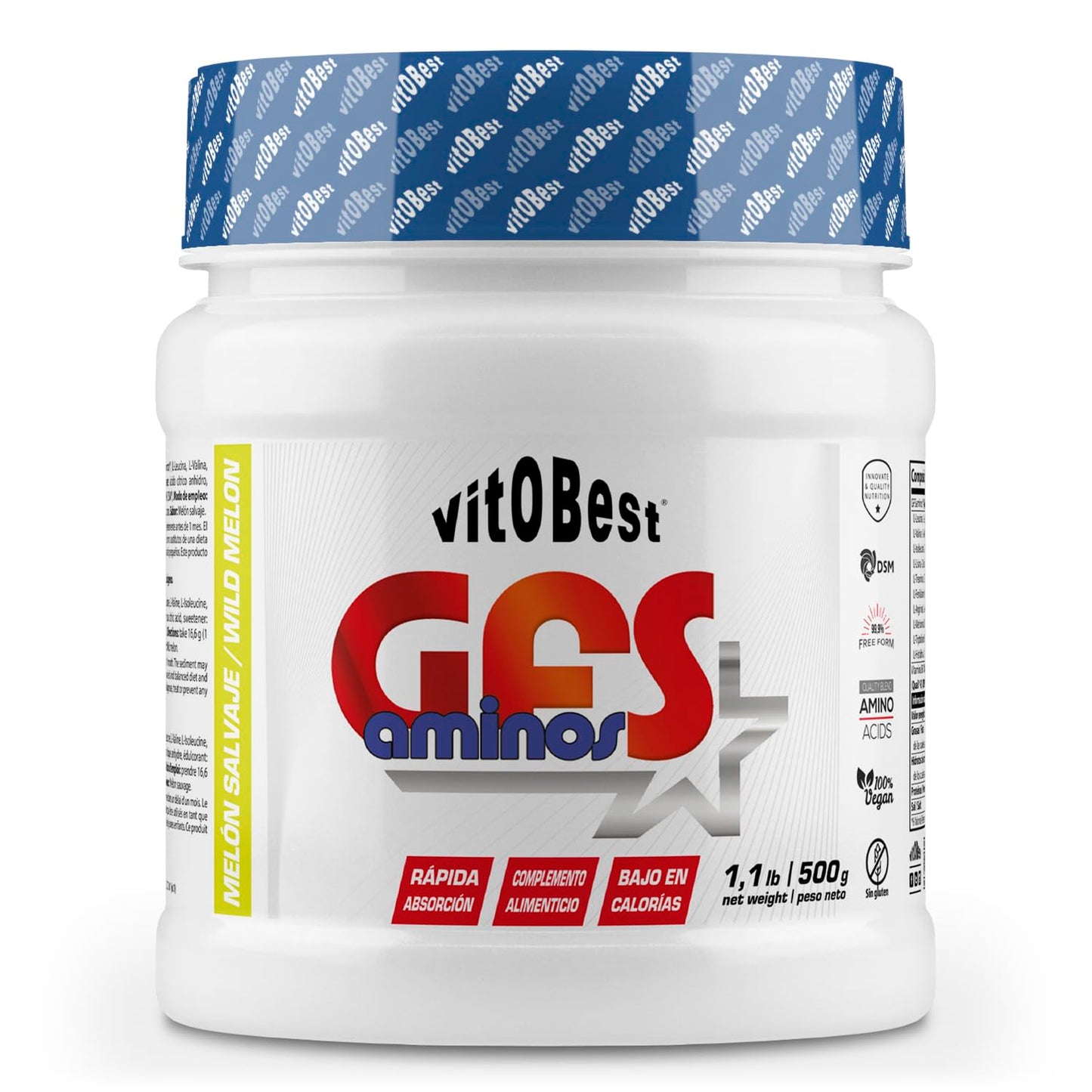 Aminoácidos Esenciales GFS AMINOS Powder Polvo, Cápsulas y viales - Fuerte Recuperador Muscular - Suplementos Deportivos - Vitobest (Wild Melon, 500g)