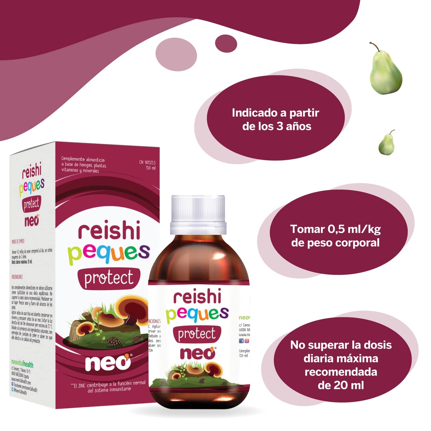 NEO PEQUES | Jarabe Infantil Reishi Peques Protect | 150 ml | Ayuda a Reforzar las Defensas de Forma Natural | A Base de Reishi, Vitamina C y Zinc | Efecto Relajante