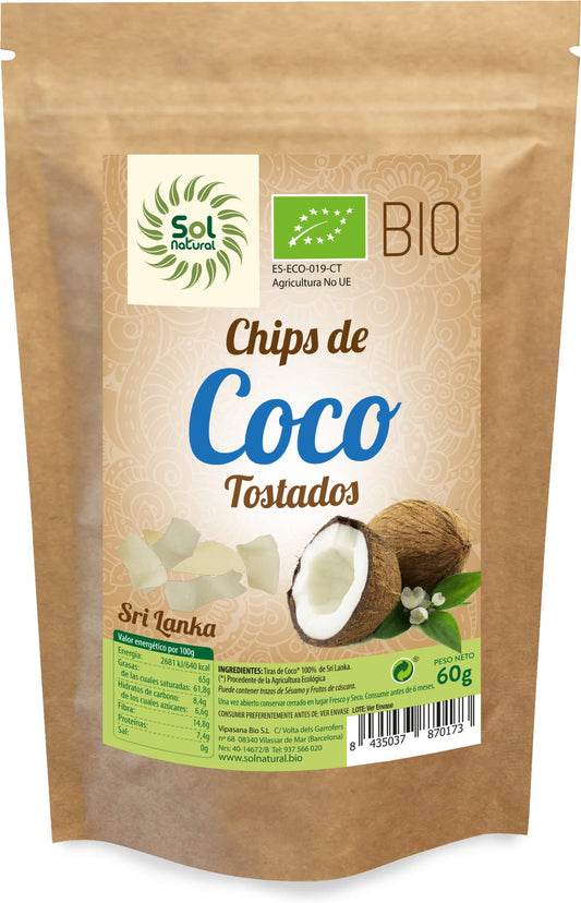 SOLNATURAL Chips TOSTADOS DE Coco Bio Sri Lanka 60 g, Estándar, Único