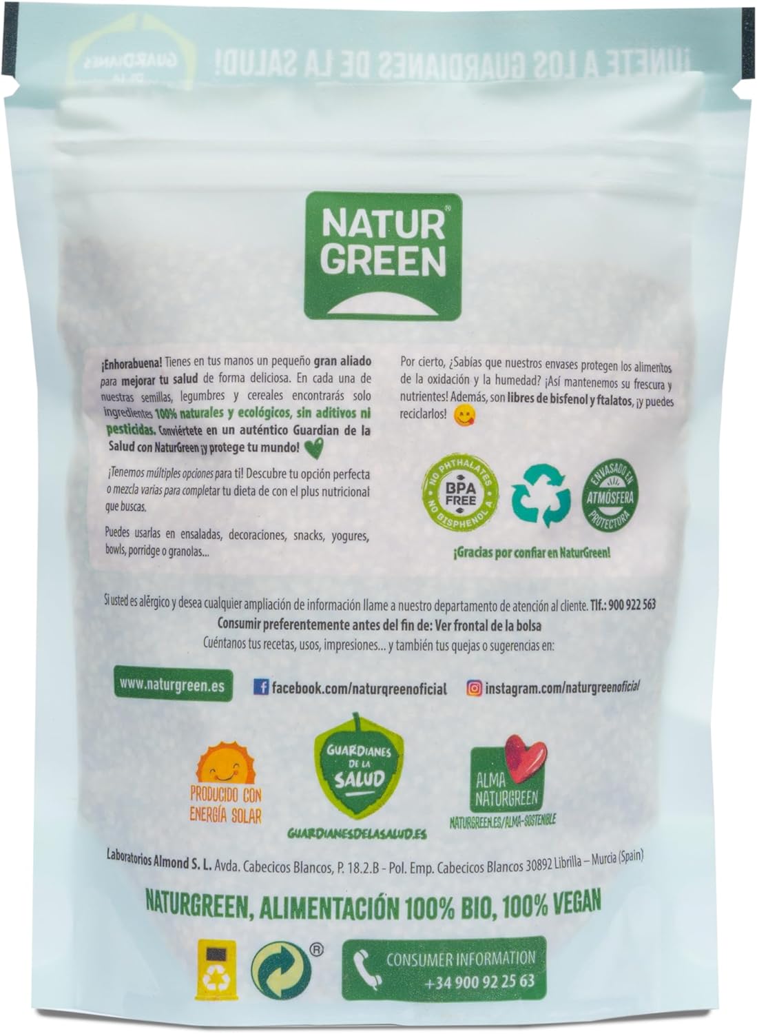 NaturGreen - Semillas de Sésamo Crudo BIO, Semillas de Ajonjolí Ecológicas, Sin Gluten - 225 g