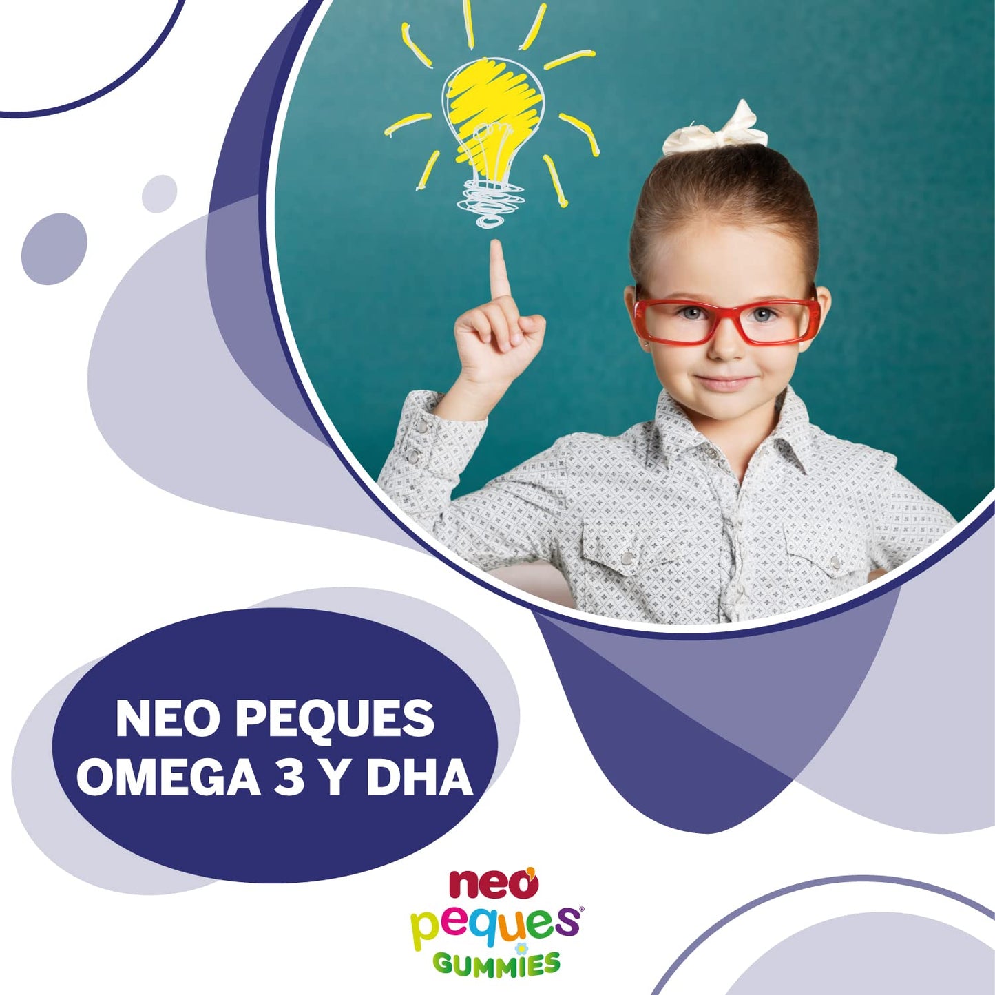 Neo Peques - Gummies de Omega 3 y DHA para Niños - Veganas - Sabor Limón - 30 Unidades - Favorece la Memoria - Gominolas a Base de Colina y Vitaminas del Grupo B - Para Mayores de 3 Años