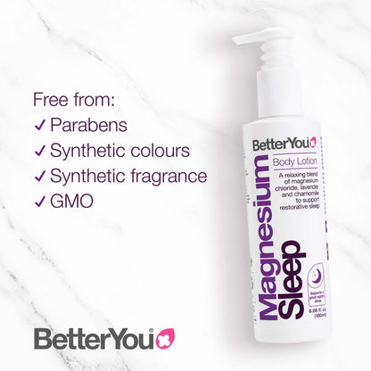BetterYou Sleep Lotion - Loción Corporal de Magnesio | Relajante Muscular y Favorecer el Descanso | Vegano - 180 ml