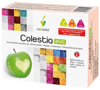 Novadiet COLESTIA EVO 30 Cápsulas - Pastillas Colesterol, Ayuda a Reducir y Mantiene Niveles de Colesterol, Levadura de Arroz Rojo, Berberis Aristata, Alcachofa, Coenzima Q10