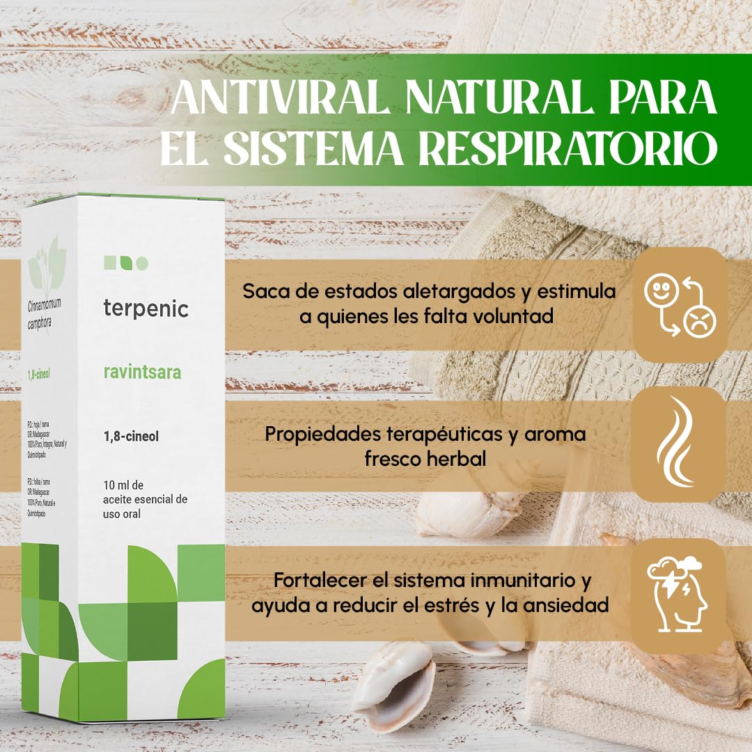 Terpenic Ravintsara Aceite Esencial | Quimiotipado | Confort Respiratorio, Fortalece Defensas Naturales, Uso en Difusor, Tópico y Oral | Bienestar Responsable para Respiración y Cuidado Integral