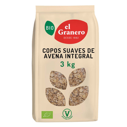 El Granero Integral - Copos Finos de Avena Integral - 3 kg - Rico en Vitaminas y Minerales - Ayuda al Tránsito Intestinal - Beneficioso para el Sistema Inmune - Aptos para Veganos