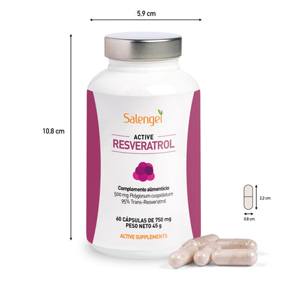 ACTIVE RESVERATROL - Trans Resveratrol 95%. MAXIMA PUREZA, RESVERATROL DE FUENTE NATURAL | Antioxidante | Propiedades anti edad | Polygonum cuspidatum |60 cápsulas de 500 mg |