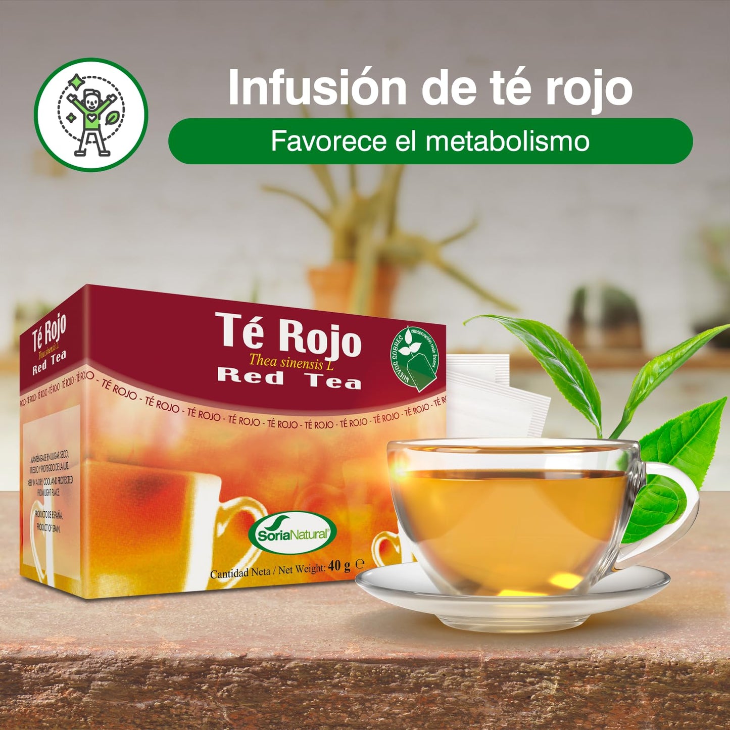 Soria Natural Té Rojo Infusión – Apoya al Metabolismo – Propiedades Digestivas - Infusión de Té Rojo (Thea sinensis) – 100% Natural - Caja con 20 Bolsas Filtro