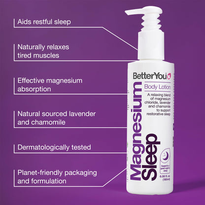BetterYou Sleep Lotion - Loción Corporal de Magnesio | Relajante Muscular y Favorecer el Descanso | Vegano - 180 ml