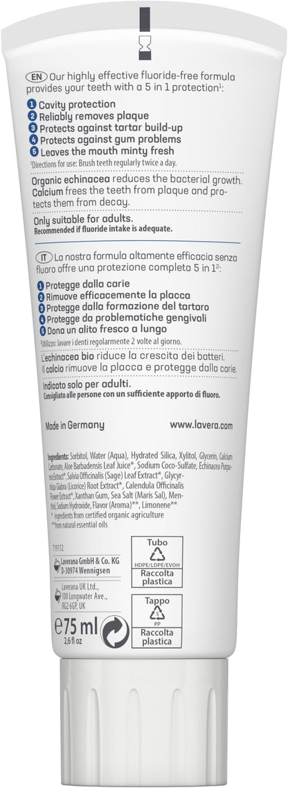 Lavera Pasta orgánica para el cuidado completo de Echinacea and Fluorure, 75 ml