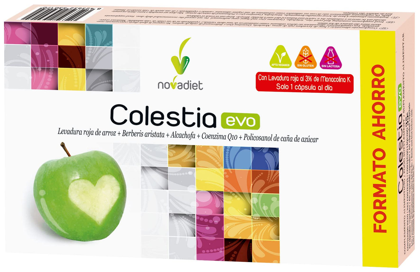 Novadiet COLESTIA EVO 60 Cap - Pastillas para el Colesterol, Arroz fermentado con levadura roja +Berberis aristata+Alcachofa+Coenzima Q 10+Policosanol de caña de azúcar