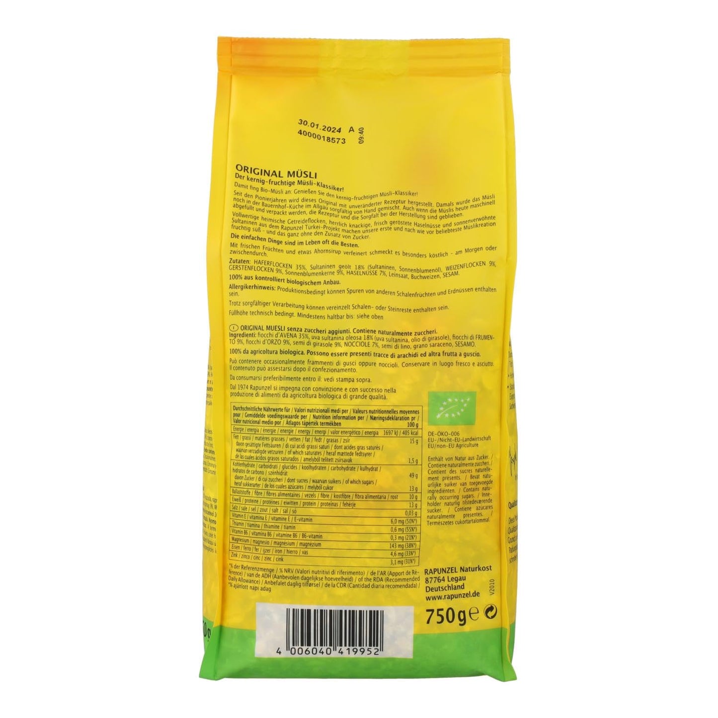Rapunzel MUESLI Original 750 G, No aplicable