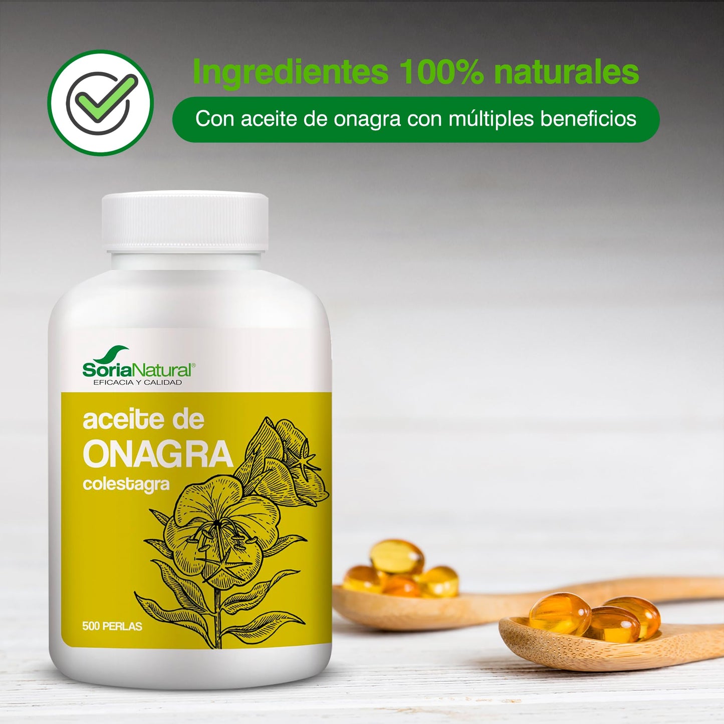 Soria Natural Aceite de Onagra 500 perlas– Colestagra – Cuidado de la Piel - Ayuda en Caso de Malestares Menstruales, Premenstruales y Menopausia – Salud Femenina