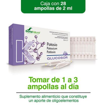Soria Natural Glucosor Potasio - Suplemento a Base de Potasio en Ampollas – Apoya la Función Muscular, Nerviosa y Cardíaca – Ayuda a Reestablecer Electrolitos del cuerpo -Caja con 28 Ampollas de 2 ml
