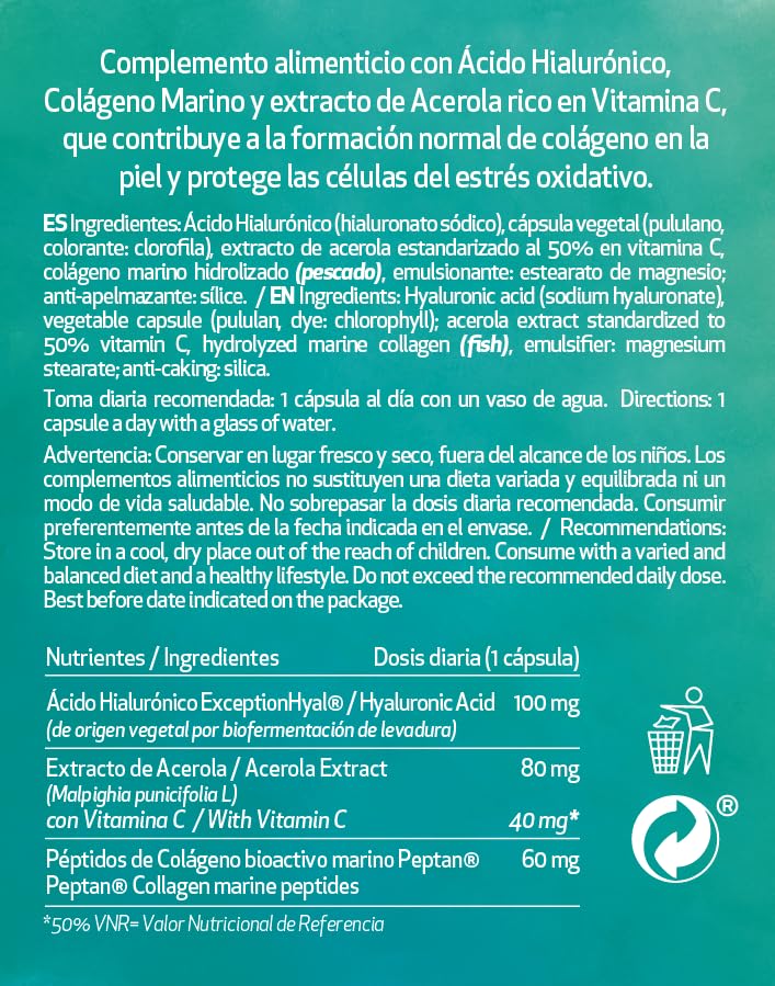COLAGENOVA, Cápsulas de Ácido Hialuronico, Colágeno y Vitamina C, Suplemento Completo para la Piel, Contribuye a la Formación Normal de Colágeno en la Piel, 30 Comprimidos, 1 Pastilla al Día, 11 Gr