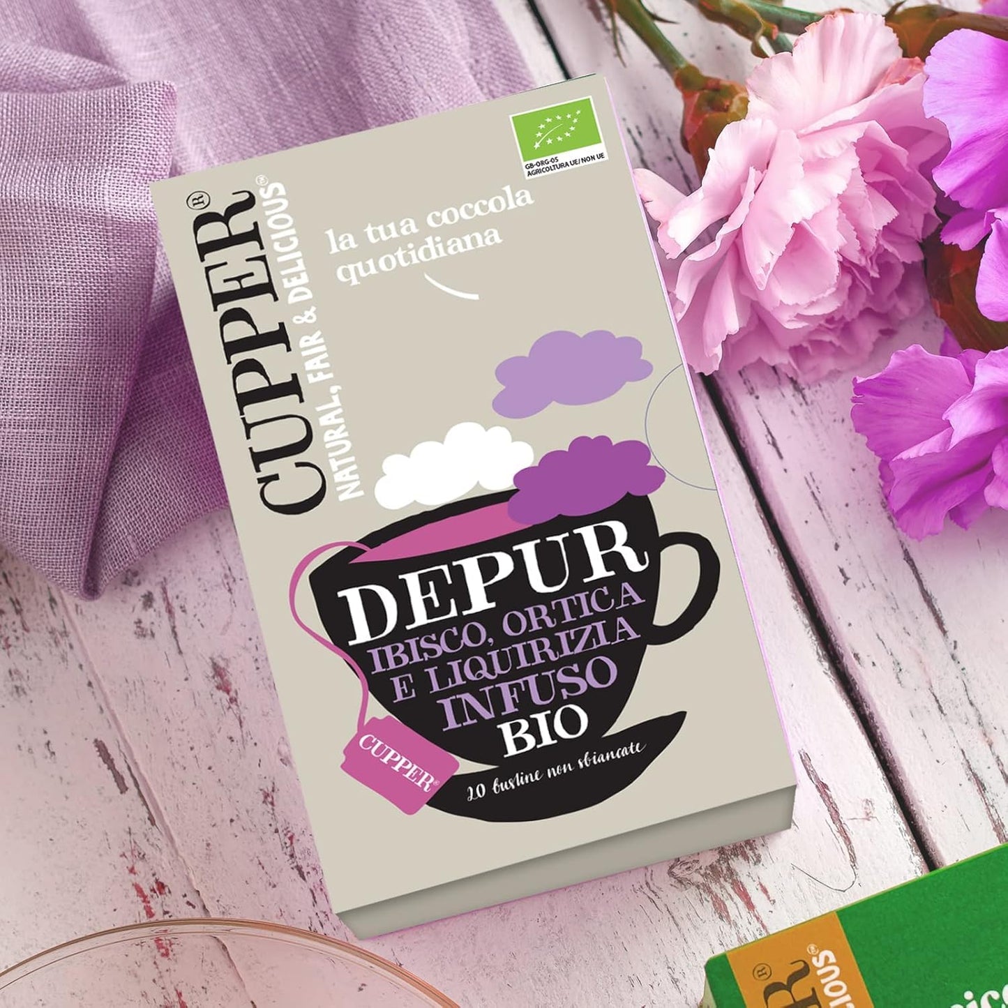 Cupper - Caja de 20 Bolistas de Infusiones Ecológicas Depur - Apto para Veganos - Propiedades Depurativas y Diuréticas - Contiene Hibisco, Ortiga y Raíz de Regaliz