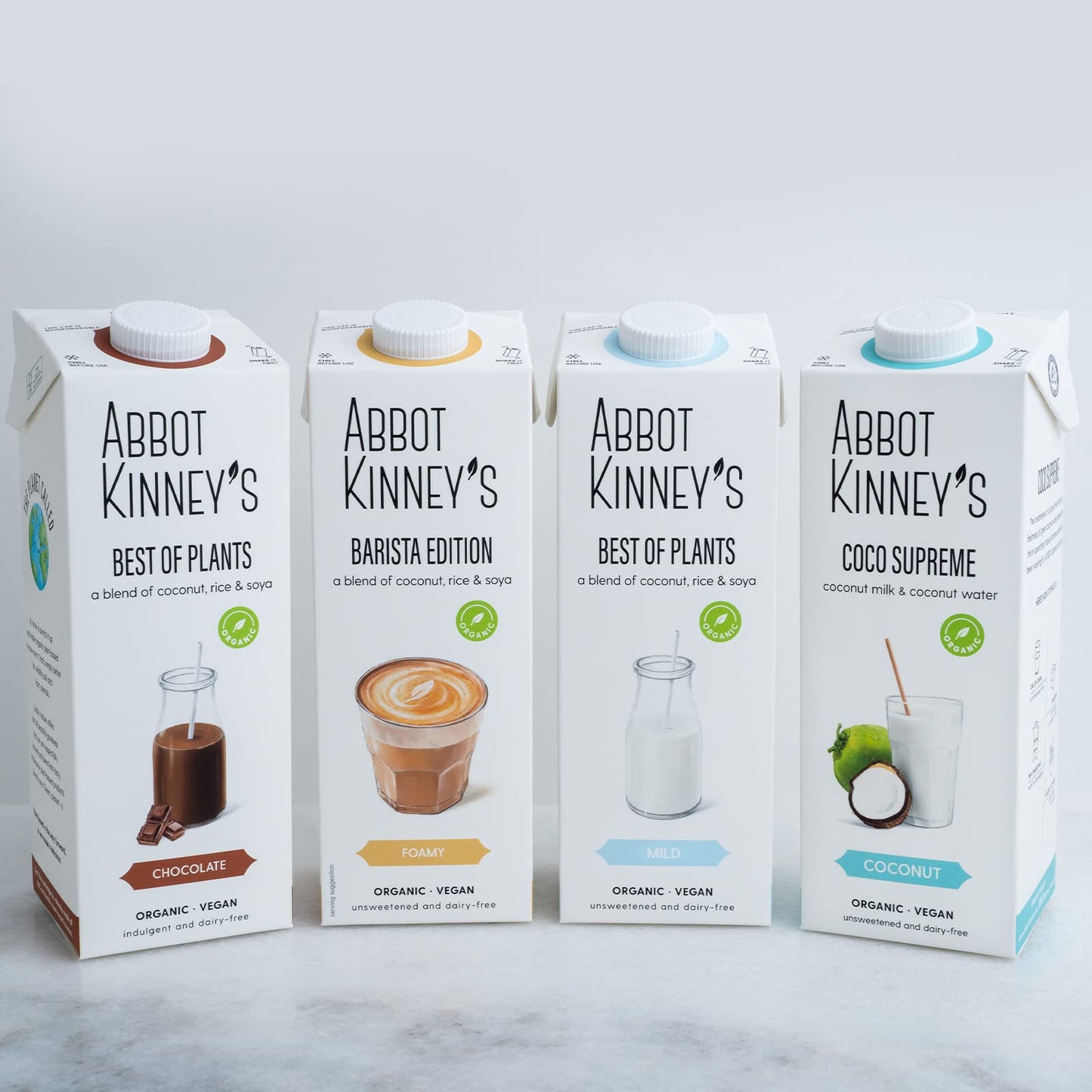 Abbot Kinney's - Pack de 6 Unidades de 1 L de Bebida Ecológica Vegetal de Coco Supreme - Sin Azúcar Añadido - Apto para Veganos - Sin Lactosa - Ideal para Tomar Sola, con Café o en Batidos