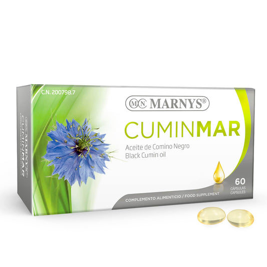 Cuminmar MARNYS, Aceite de Comino Negro Cápsulas, Para las Molestias Respiratorias y alergias en Primavera, 60 Cápsulas