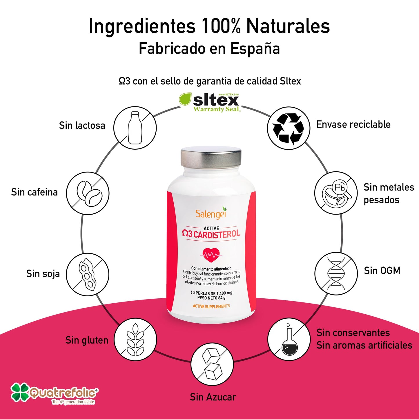 ACTIVE CARDISTEROL – Contribuye al funcionamiento del corazón y al mantenimiento de los niveles de homocistenia | Policosanol | Coenzima Q10 | Aceite de pescado | 60 perlas de 1400 mg |