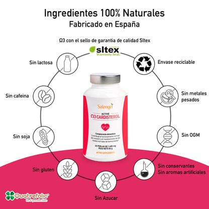 ACTIVE CARDISTEROL – Contribuye al funcionamiento del corazón y al mantenimiento de los niveles de homocistenia | Policosanol | Coenzima Q10 | Aceite de pescado | 60 perlas de 1400 mg |