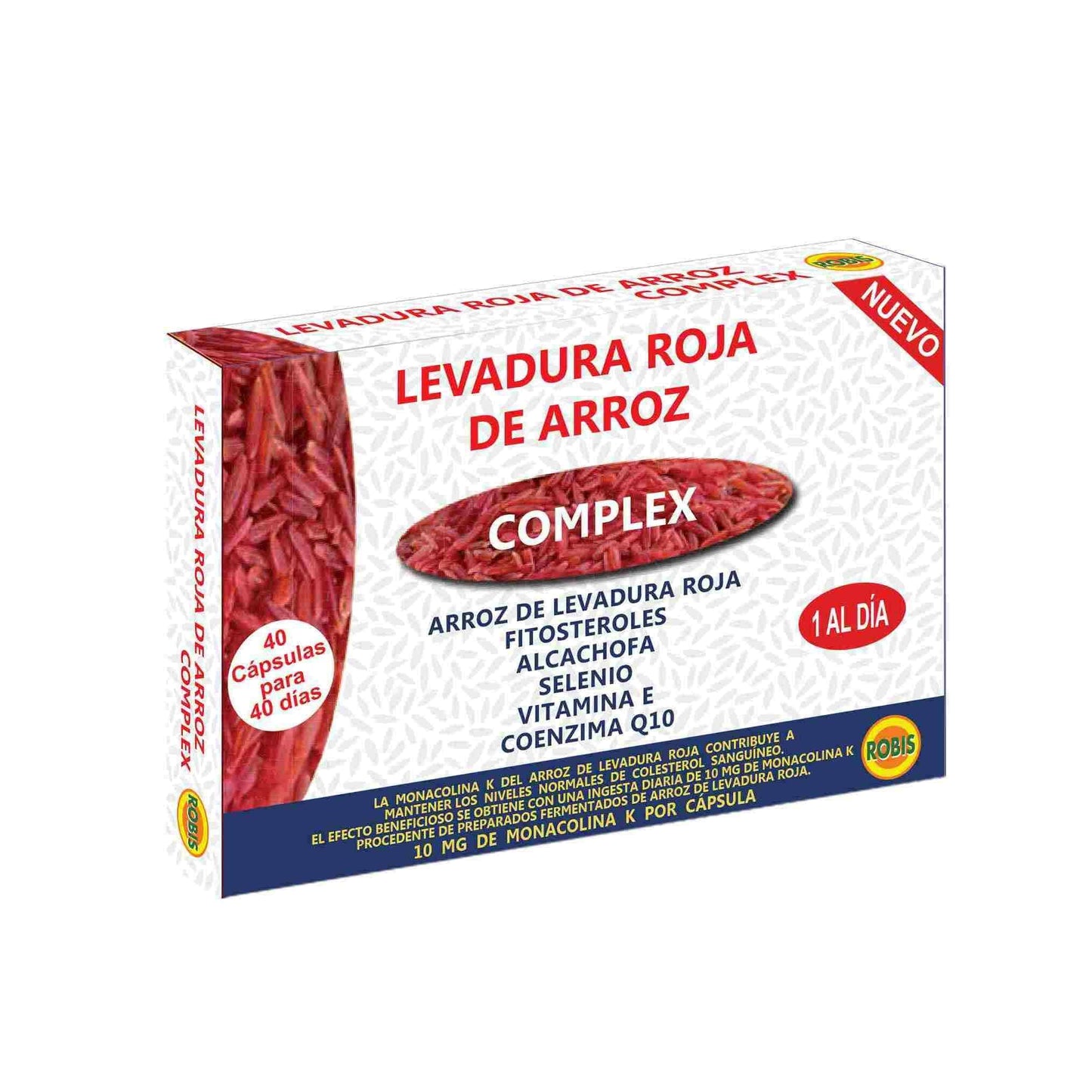 Levadura Roja De Arroz Robis | Controla niveles colesterol en sanguíneo | 10 mg Monacolina | Fitosteroles, Alcachofa, Selenio, Vitamina E, Coenzima Q10 - 40 Cápsulas, 1, 20 grammo, 1