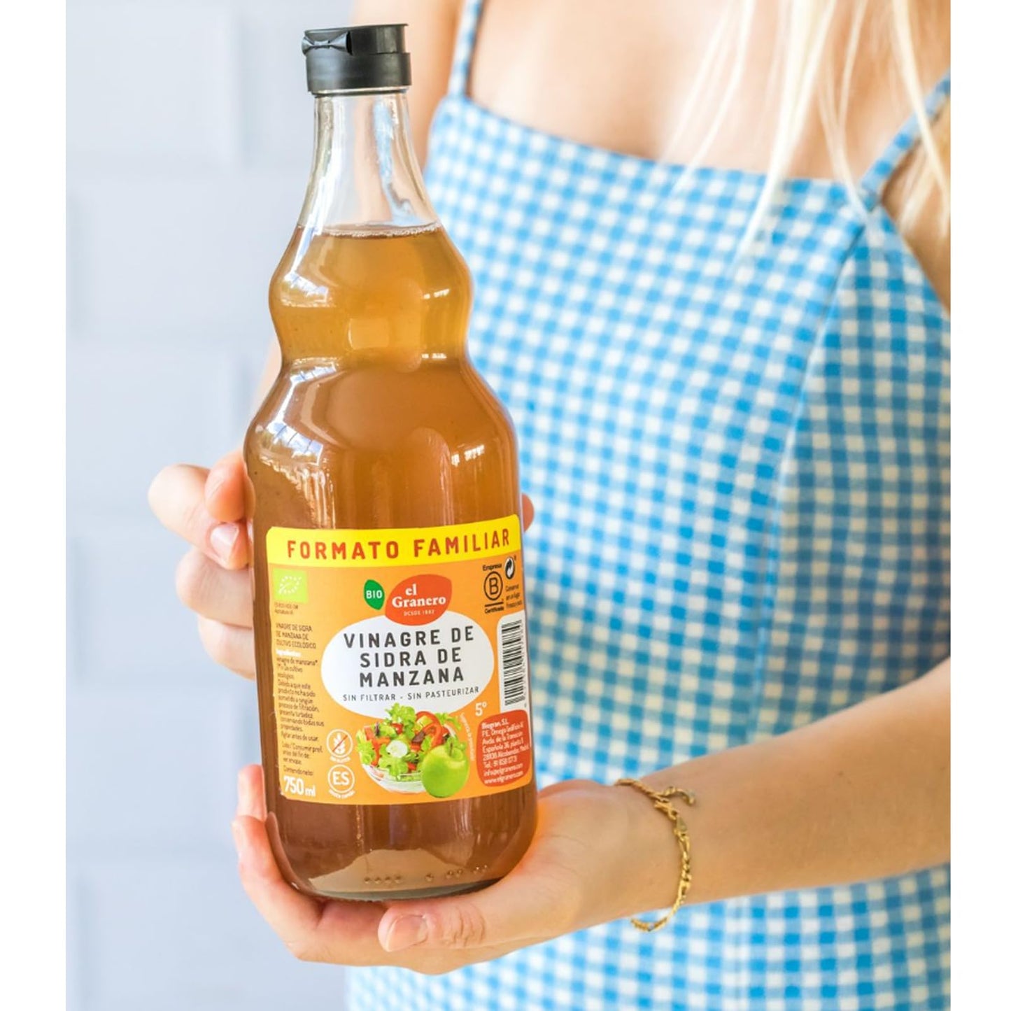 El Granero Integral - Vinagre de Sidra de Manzana - 75 cl - Ayuda al Control de Peso - Combate el Estreñimiento y la Hinchazón - Sin Filtrar ni Pasteurizar - Sin Gluten - Apto para Veganos