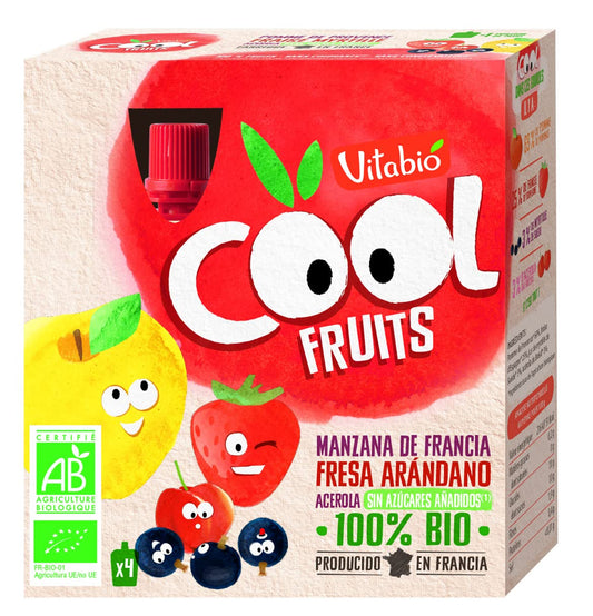 Vitabio - Bolsita De Fruta Bio - Cool Fruit Manzana Fresa Arandanos - 4X90G