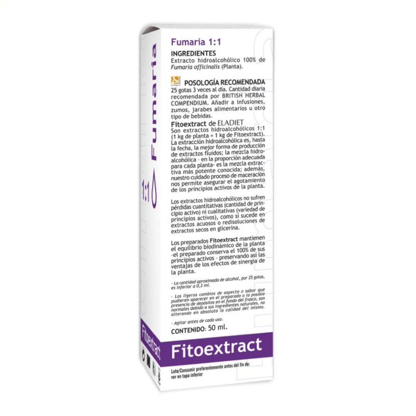 Fitoextract de Fumaria - 50 ml - Ayuda a Proteger las Funciones del Hígado - Propiedades Drenantes - Ideal para Mejorar el Proceso de Digestión - Eladiet