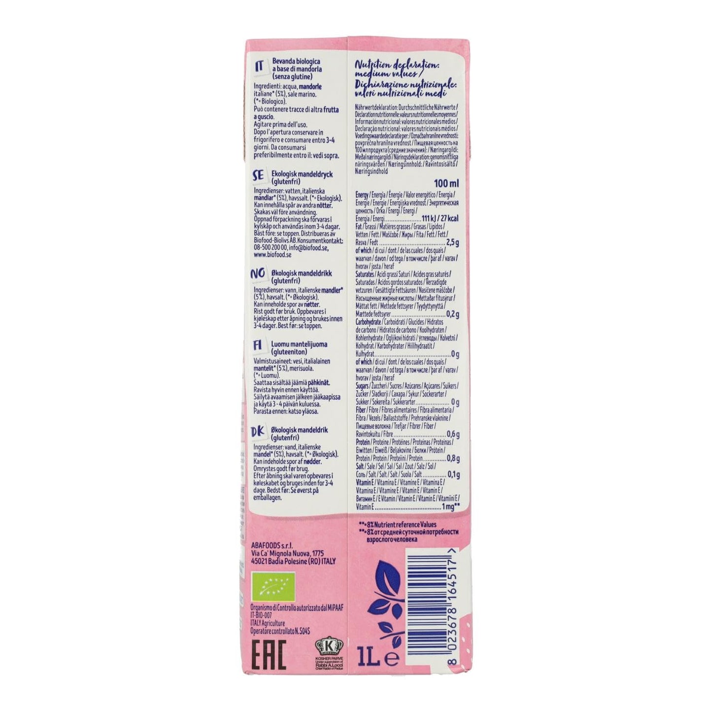 Isola Bio Bebida De Almendras Sinazucar Bio 1 Litro 500 g