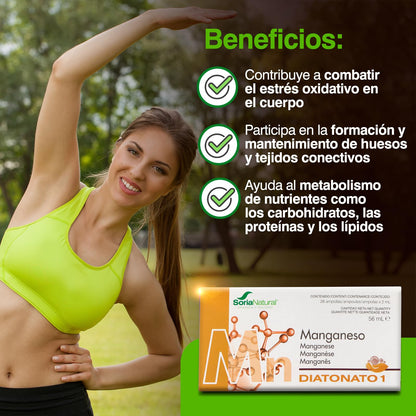 Soria Natural Diatonato 1 Manganeso - Suplemento a Base de Manganeso en Ampollas – Favorece Huesos y Tejidos Conectivos – Ayuda al Metabolismo - Caja con 28 Ampollas de 2 ml