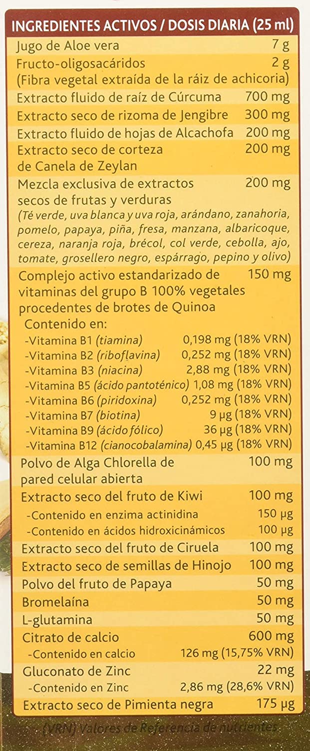 Tongil - Aktidrenal Savia Dorada 250ml - Cúrcuma, Hinojo, Canela, Chlorella, Aloe Vera, Frutas, Verduras, Enzimas, vitaminas y Minerales - Detoxifica y Favorece el Confort Digestivo - Apto Veganos