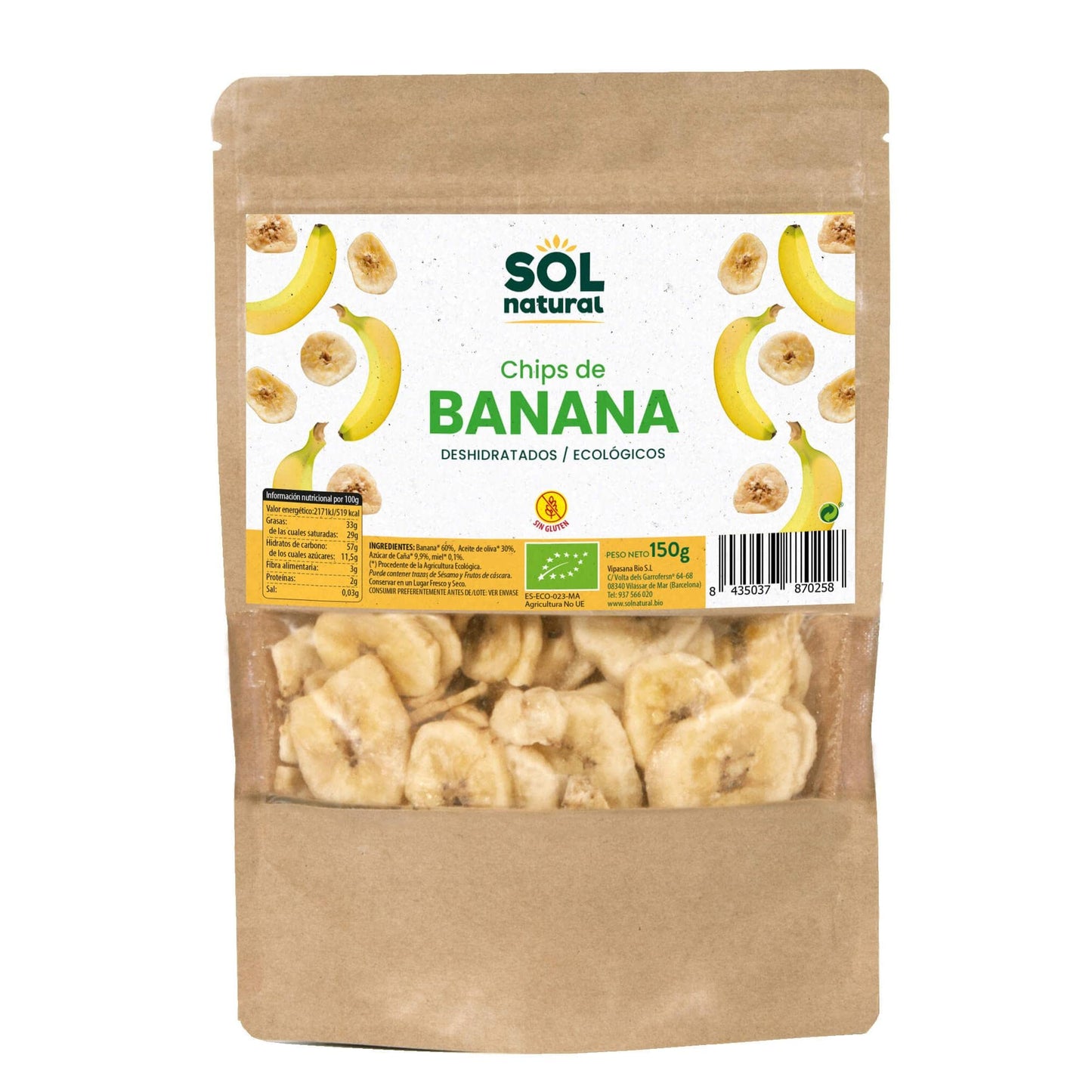 SOLNATURAL Chips DE Banana Bio 150 g, Estándar, Único