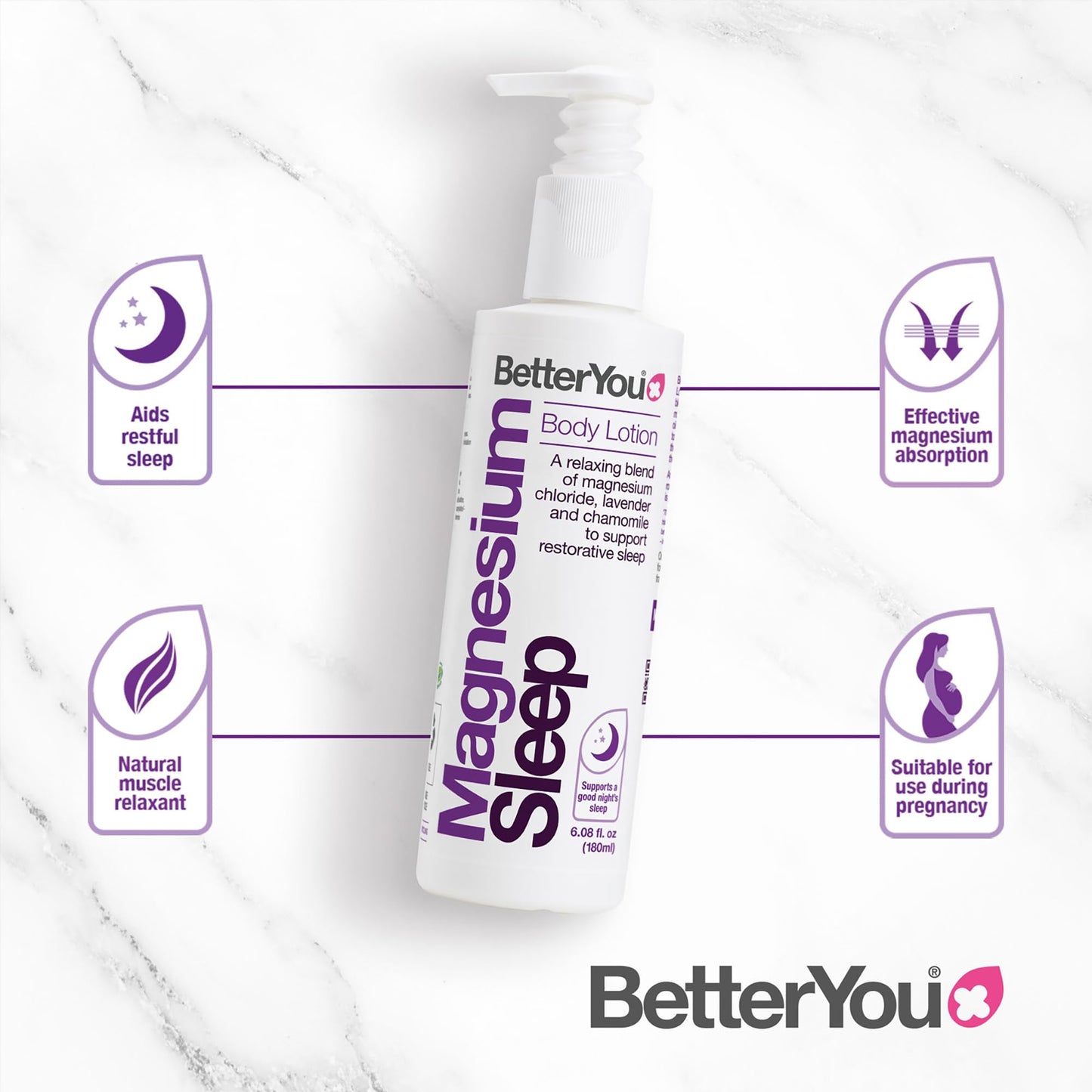 BetterYou Sleep Lotion - Loción Corporal de Magnesio | Relajante Muscular y Favorecer el Descanso | Vegano - 180 ml