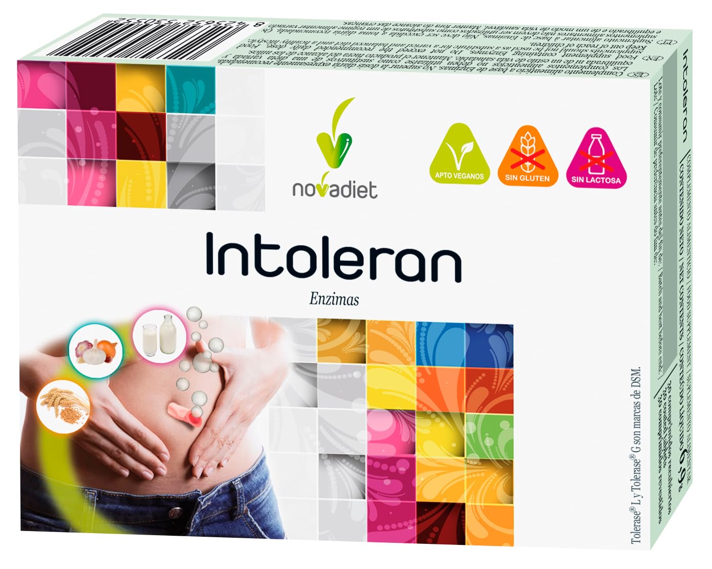 Novadiet - INTOLERAN Comprimidos con Enzimas - Mejora la Digestión de Gluten, Lactosa y Alimentos Vegetales - Favorece la Salud Digestiva - 30 Comprimidos Recubiertos
