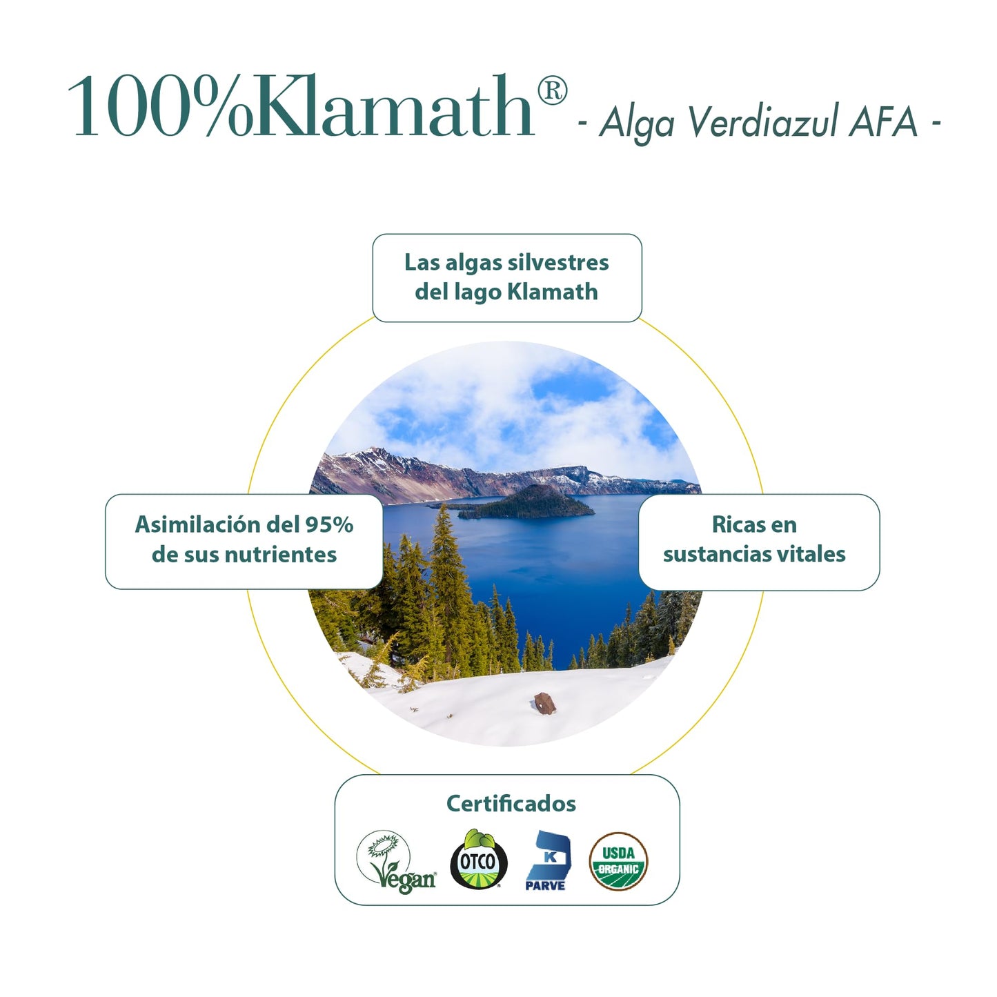 100% KLAMATH® -ALGAS VERDIAZULES AFA Bote con 90 Comprimidos.