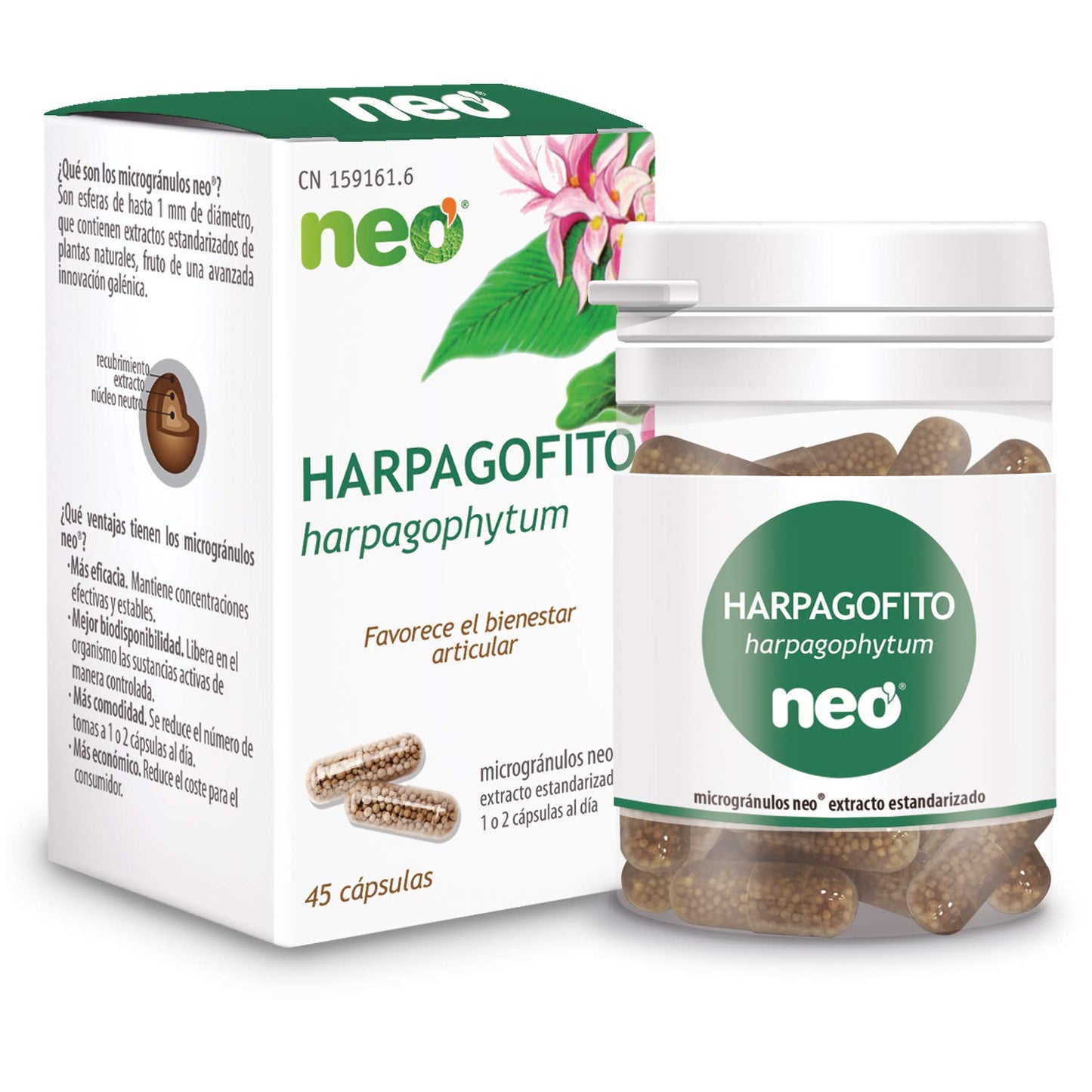 NEO | Extracto Seco de Raíz de Harpagofito | 45 Cápsulas | Alivia el Dolor de Articulaciones, Huesos y Tendones | Suplemento Alimenticio Natural
