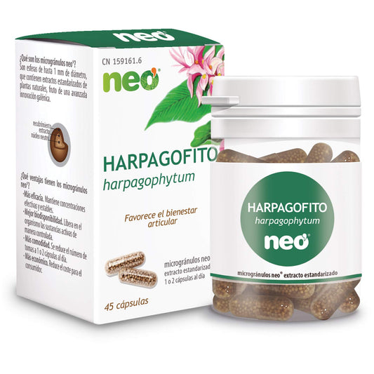 NEO | Extracto Seco de Raíz de Harpagofito | 45 Cápsulas | Alivia el Dolor de Articulaciones, Huesos y Tendones | Suplemento Alimenticio Natural