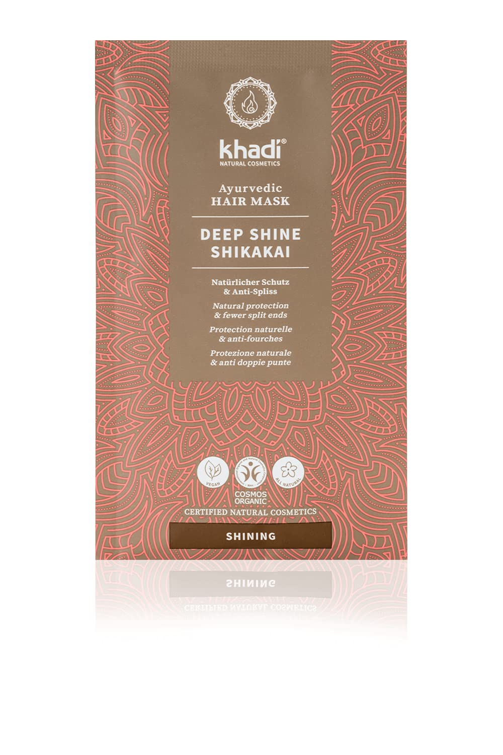 khadi DEEP SHINE SHIKAKAI Mascarilla capilar ayurvédica, Brillo radiante, rica hidratación y protección suavizante para puntas abiertas, 100% vegana, sin siliconas ni sulfatos, Cosmética Natural, 50g