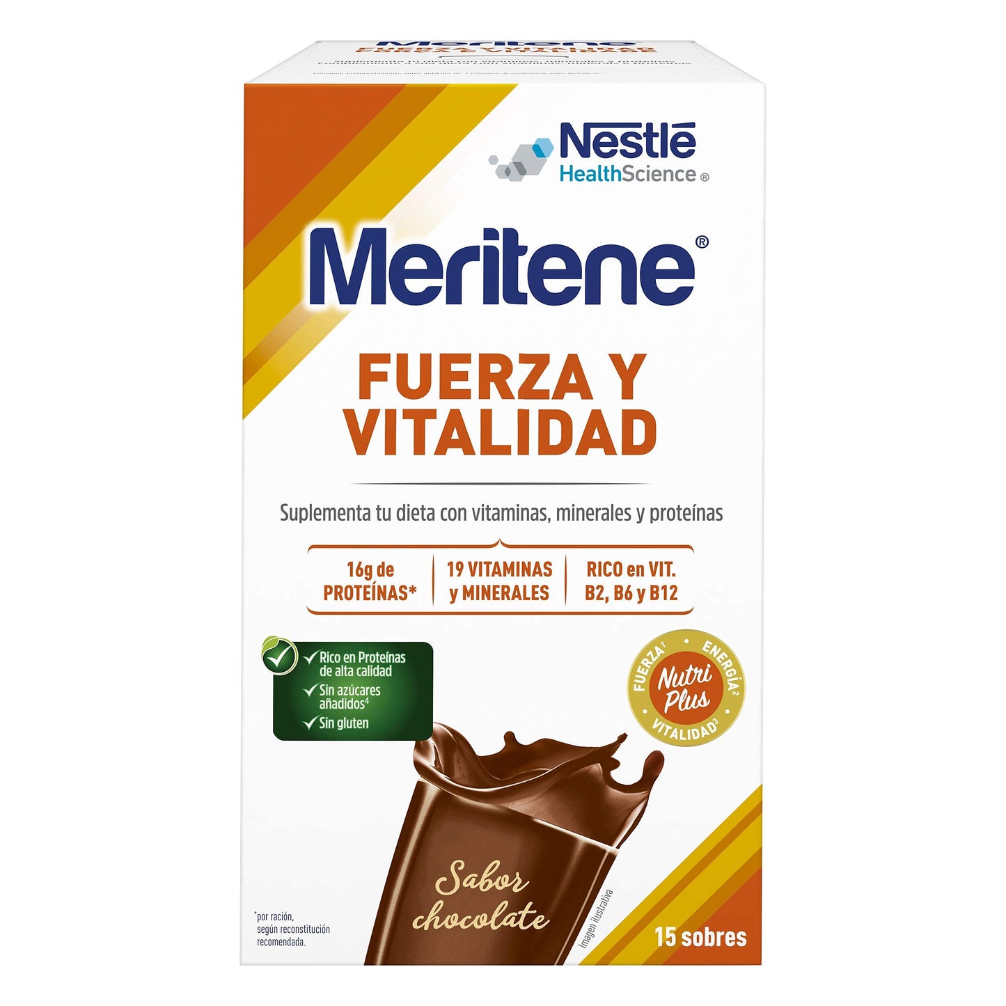 Meritene® FUERZA Y VITALIDAD - Suplementa tu nutrición y mantén tu sistema inmune con vitaminas, minerales y proteínas - Batido de Chocolate - 2 Packs de 15 sobres de 30g